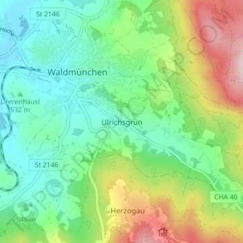 Topografische Karte Ulrichsgrün, Höhe, Relief