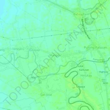 Topografische Karte Mangga, Höhe, Relief