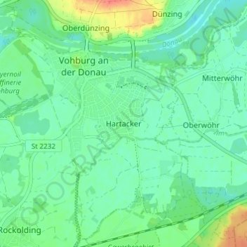 Topografische Karte Hartacker, Höhe, Relief
