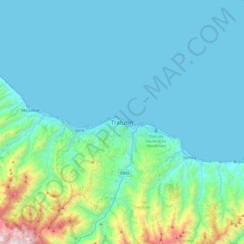 Topografische Karte Trabzon, Höhe, Relief