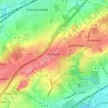 Topografische Karte Hengsen, Höhe, Relief