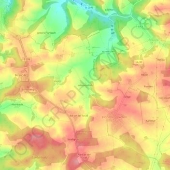 Topografische Karte Allmansdorf, Höhe, Relief