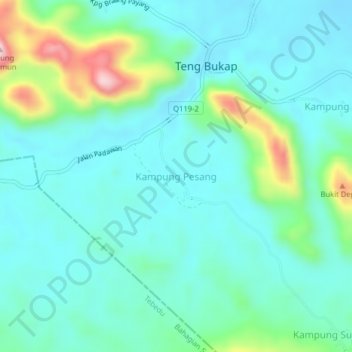 Topografische Karte Kampung Pesang, Höhe, Relief
