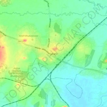Topografische Karte Jatani, Höhe, Relief