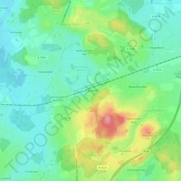 Topografische Karte Lanzenhofen, Höhe, Relief