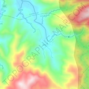 Topografische Karte Obi, Höhe, Relief