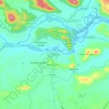 Topografische Karte Hampi, Höhe, Relief