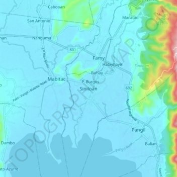 Topografische Karte Siniloan, Höhe, Relief