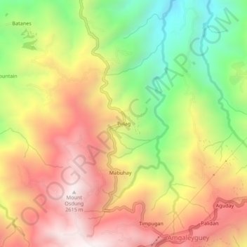 Topografische Karte Pulag, Höhe, Relief