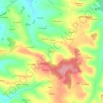 Topografische Karte A Auriet, Höhe, Relief