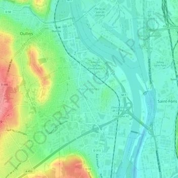 Topografische Karte Pierre-Bénite, Höhe, Relief