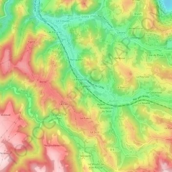 Topografische Karte Séverac, Höhe, Relief