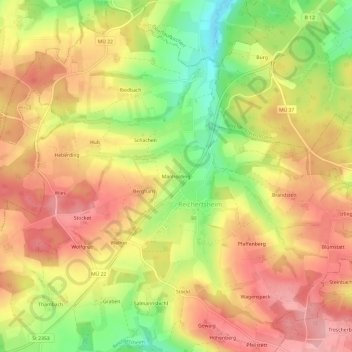 Topografische Karte Manholding, Höhe, Relief