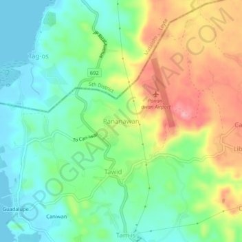 Topografische Karte Pananawan, Höhe, Relief