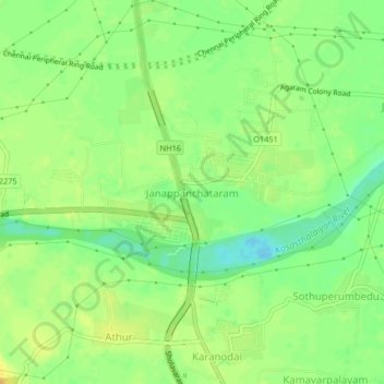 Topografische Karte Janappanchataram, Höhe, Relief