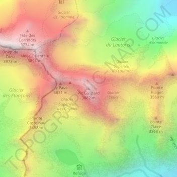 Topografische Karte Pic Gaspard, Höhe, Relief