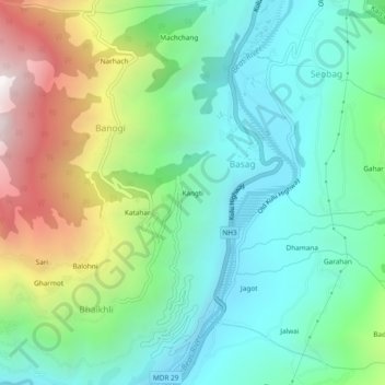 Topografische Karte Kangti, Höhe, Relief