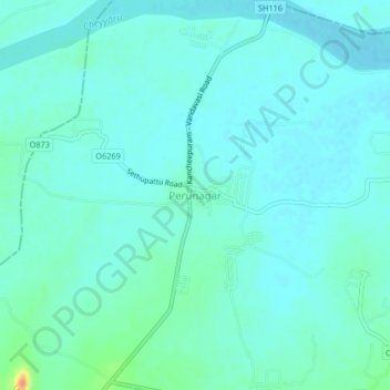 Topografische Karte Perunagar, Höhe, Relief