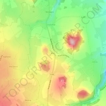 Topografische Karte Bizac, Höhe, Relief