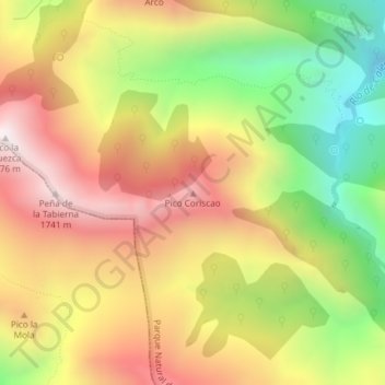 Topografische Karte Pico Coriscao, Höhe, Relief