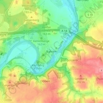 Topografische Karte Bahren, Höhe, Relief