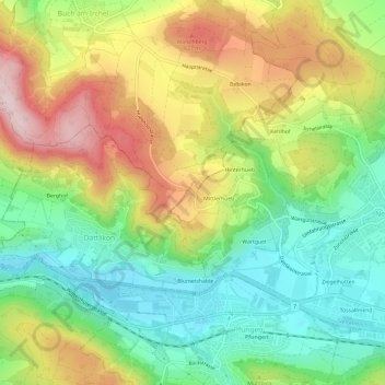 Topografische Karte Oberhueb, Höhe, Relief