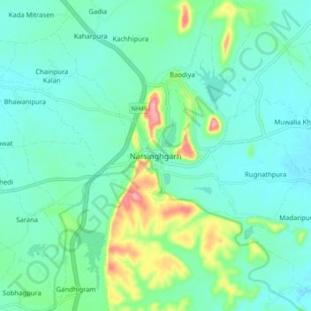 Topografische Karte Narsinghgarh, Höhe, Relief