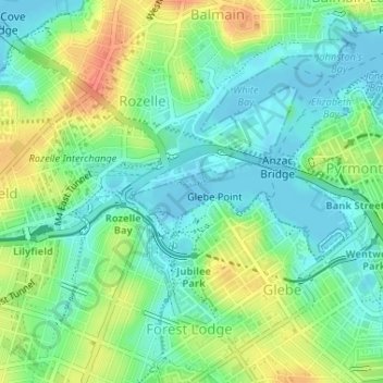 Topografische Karte Rozelle Bay, Höhe, Relief