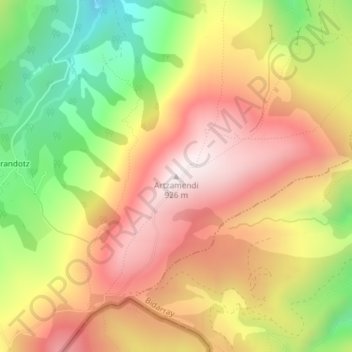 Topografische Karte Artzamendi, Höhe, Relief