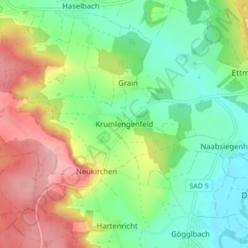 Topografische Karte Krumlengenfeld, Höhe, Relief