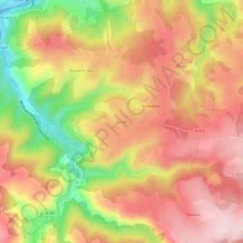 Topografische Karte Pussac, Höhe, Relief