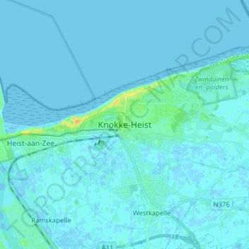 Topografische Karte Knokke-Heist, Höhe, Relief