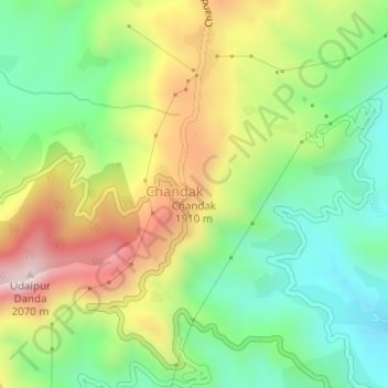 Topografische Karte Chandak, Höhe, Relief