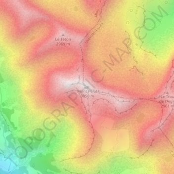 Topografische Karte Mont Pelat, Höhe, Relief