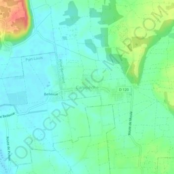 Topografische Karte Campêche, Höhe, Relief