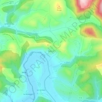Topografische Karte Bournac, Höhe, Relief