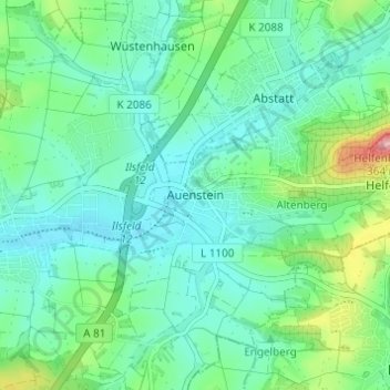 Topografische Karte Auenstein, Höhe, Relief