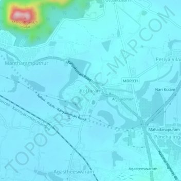 Topografische Karte Kottaram, Höhe, Relief