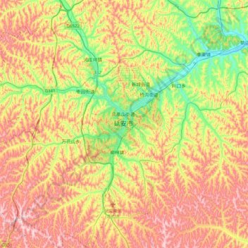 Topografische Karte Yan'an, Höhe, Relief