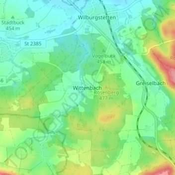 Topografische Karte Wittenbach, Höhe, Relief