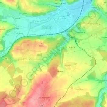Topografische Karte Mösenthal, Höhe, Relief