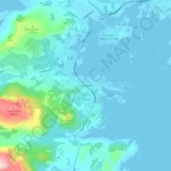 Topografische Karte Gravdal, Höhe, Relief