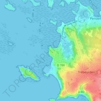 Topografische Karte Lan Kerellec, Höhe, Relief
