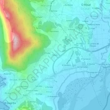 Topografische Karte Pintán, Höhe, Relief