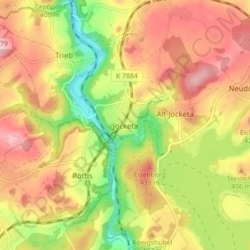 Topografische Karte Jocketa, Höhe, Relief