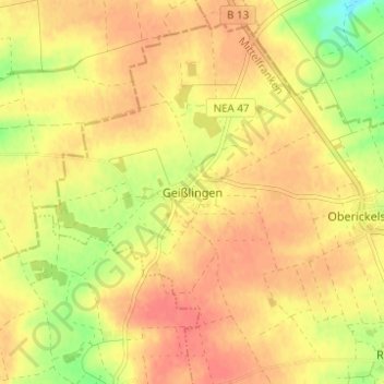 Topografische Karte Geißlingen, Höhe, Relief