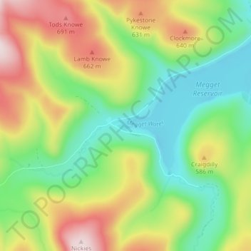 Topografische Karte Meggethead, Höhe, Relief