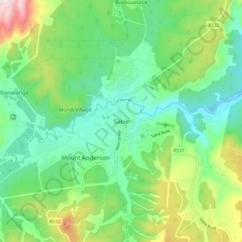 Topografische Karte Sabie, Höhe, Relief