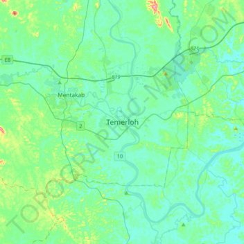 Topografische Karte Temerloh, Höhe, Relief