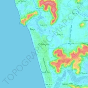 Topografische Karte Calangute, Höhe, Relief